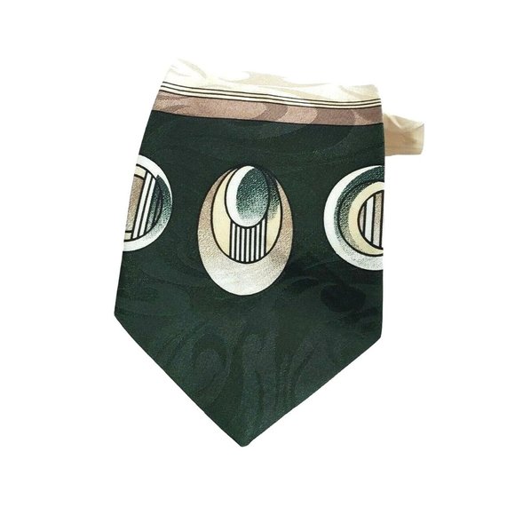 Christian Armand Men's Cream Green Abstract Design Rare Hand Made Necktie - Picture 1 of 12